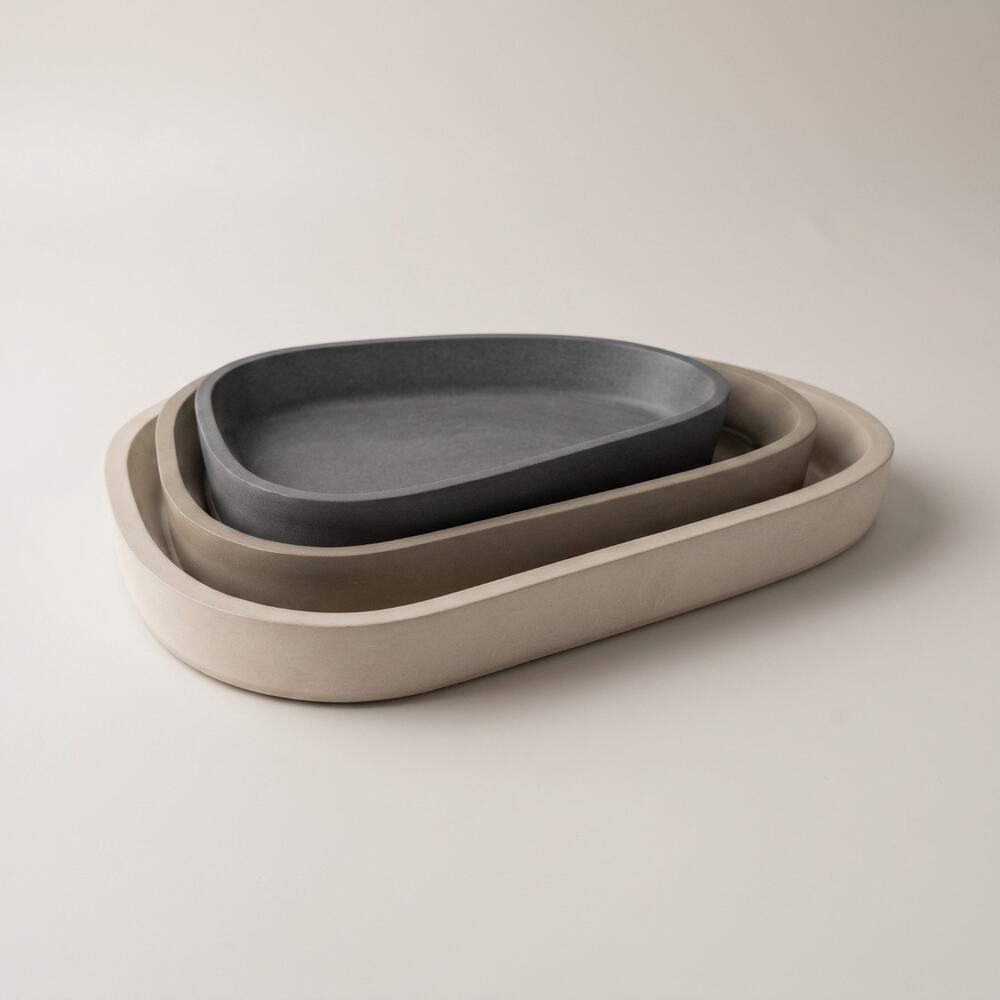 Decorative Tray Set Moon Layers Trio Handmade Cement Lunarie